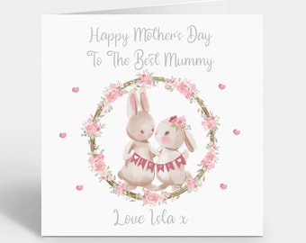 Personalised Bunny Mother's Day Card: Floral Wreath Design