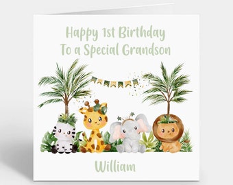 Personalised Safari Birthday Card: Jungle Animals, First Birthday