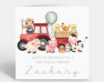 Personalised 1st Birthday Card 2nd Birthday Card ~ Tractor Card ~ Farm Card ~ 1st Birthday Son Grandson Nephew ~ Farm Theme Birthday