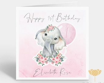 Personalised Elephant 1st Birthday Card: Daughter, Granddaughter, Niece