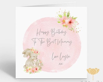 Personalised Mummy Birthday Card: Bunny & Floral Design