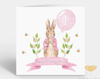 Peter Rabbit Lily Bobtail Nutkin Birthday Card A5 Personalised with own words 
