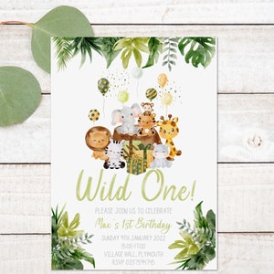Personalisierte Safari Einladungen zum 1. Geburtstag ~ Wild One Einladungen ~ Einladungen für die 1. Geburtstagsparty ~ Safari Einladungen ~ Wild One
