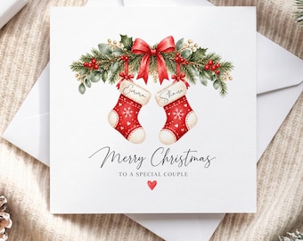 Personalised Christmas Card for Couples, Merry Christmas to a Special Couple, Festive Stockings Christmas Card, Husband & Wife,