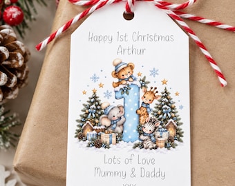 Personalised Baby Boy 1st Christmas Gift Tags, First Christmas Present Tags, Blue Christmas Gift Tags,