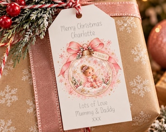 Personalised Fairy Christmas Gift Tag | Pink Fairy Bauble Tag | Christmas Present Tags | From Mummy & Daddy | 2026