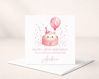 Personalised Dumpling Birthday Card, Pink Dumpling Birthday Card, Custom Age Card for Daughter Granddaughter, Niece, Squishy Card