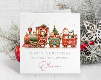 Personalised Santa Train Christmas Card - Christmas Card for Son, Grandson, Daughter, Granddaughter - Santa Train