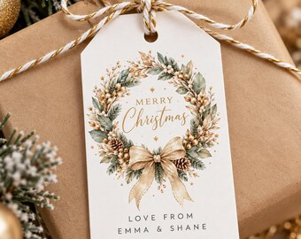 Personalised Christmas Gift Tags | Gold Wreath Christmas Gift Tags | Luxury Christmas Present Tags | Custom Gift Labels
