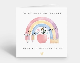 Personalised Teacher Thank You Card - Thank You Card for Teacher, Nursery Worker, Childminder