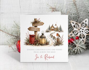 Personalised Long Distance Christmas Card ~ Across the Miles Christmas Card ~  Overseas Greeting Card ~ Christmas