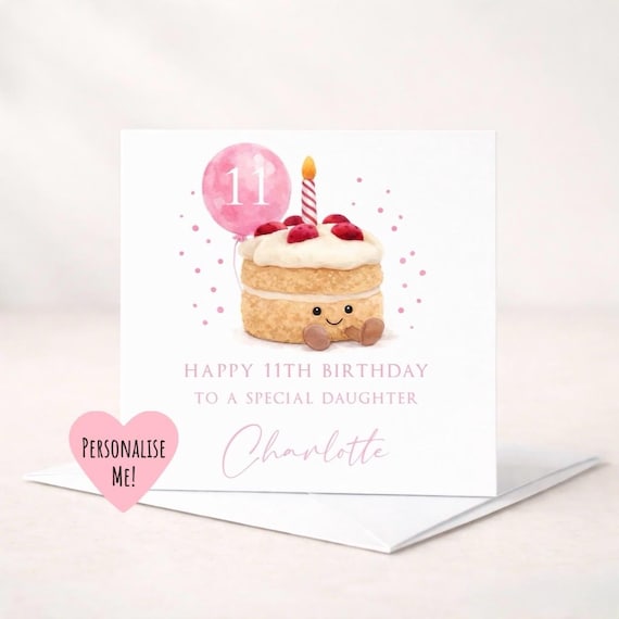Birthday Cake Inspired Personalised Birthday Card, Daughter, Granddaughter, Niece, Birthday Gift, 10th, 11th, 12th Birthday Card, Jellycat