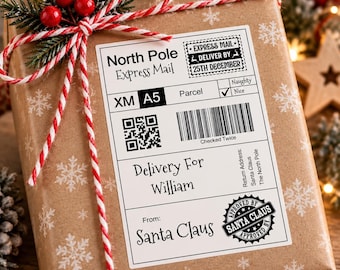 Personalised Santa Gift Labels | North Pole Express Mail Stickers | Christmas Parcel Labels | 4x6 Inch | From Santa Claus