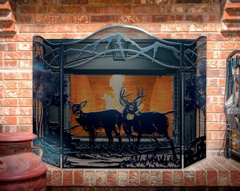 Decorative Deer 3-Panel Steel Fireplace Screen