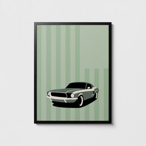 Tryck med Mustang Fastback från 1967 | Affisch med vintagekonceptbil | Minimalistisk färgglad illustration | Modern väggkonst