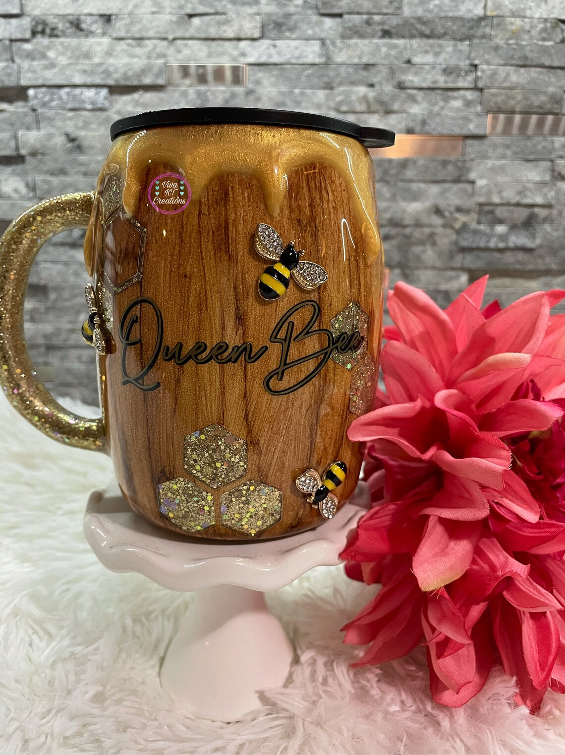 Queen Bee mug with lid glitter epoxy mug Coffee queen bee | Etsy