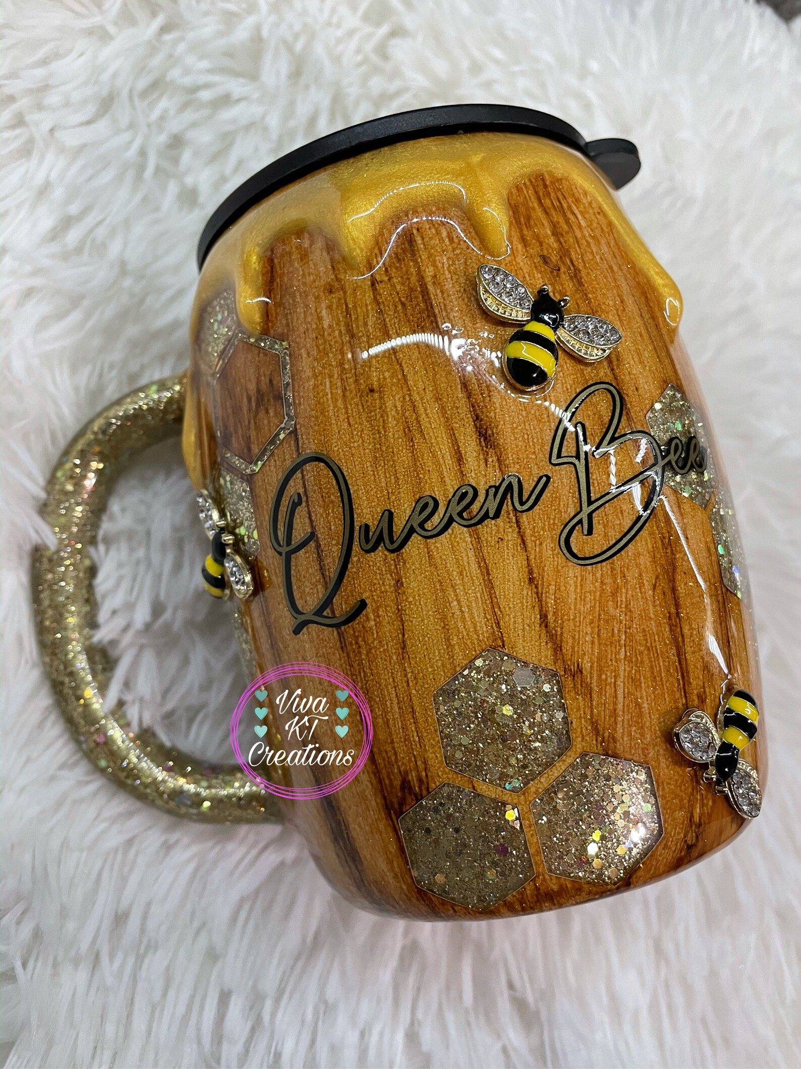 Queen Bee mug with lid glitter epoxy mug Coffee queen bee Etsy