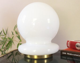 Vintage Glass Globe and Brass Table Lamp | Italian Space Age | 1970s