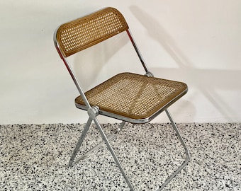 RARE vintage Plia Cane Folding Chair par Giancarlo Piretti pour Castelli | L’ère spatiale italienne | Années 1960 (6 disponibles)