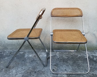 RARE Vintage Plia Cane Folding Chairs by Giancarlo Piretti for Castelli | Italian Space Age Design | 1960s | Set of 2 (3 Sets Available)