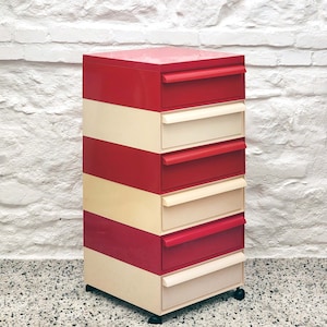 Plastic Stacking Drawers in Red and White by Simon Fussell for Kartell | Italian Space Age | 1970s