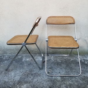 RARE Vintage Plia Cane Folding Chairs by Giancarlo Piretti for Castelli | Italian Space Age Design | 1960s | Set of 2
