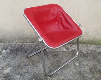 Plona Folding Lounge Chair in Red Leather by Giancarlo Piretti for Castelli  | Italian Space Age | 1970s