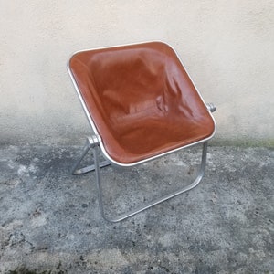 Plona Brown Leather Folding Chair by Giancarlo Piretti for Castelli  | Italian Space Age Design | 1970s | (2 Available)