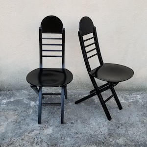 Wooden Folding Chairs in Black | Postmodern Italian Design | 1980s | Set of 2