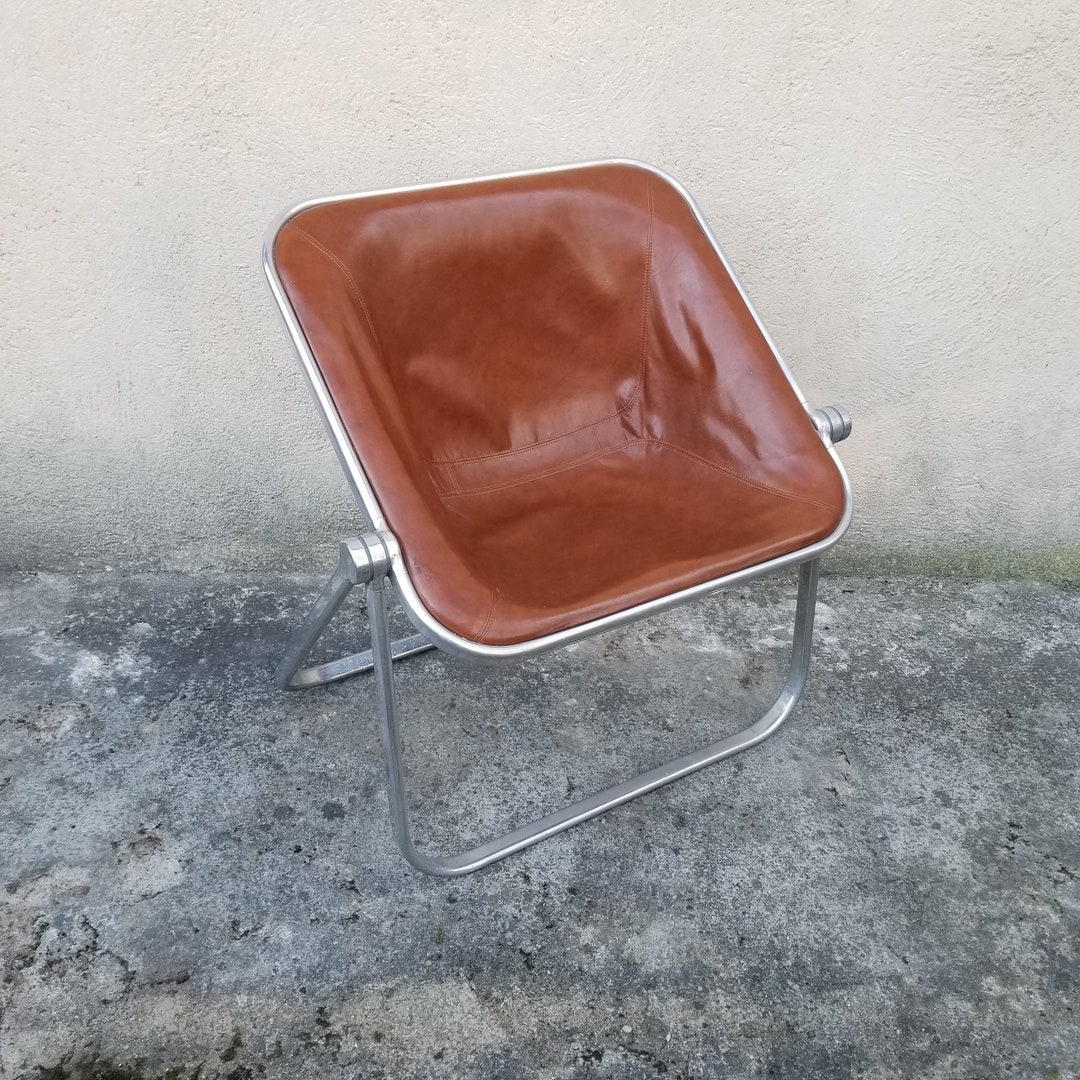 Plona Brown Leather Folding Chair by Giancarlo Piretti for