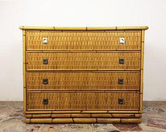 Bamboo Rattan and Brass Chest of Drawers by Dal Vera | Italian Midcentury Modern | 1960s