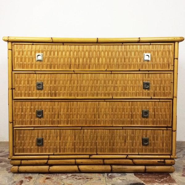 Commode en rotin de bambou et laiton par Dal Vera | | moderne italienne du milieu du siècle Années 1960