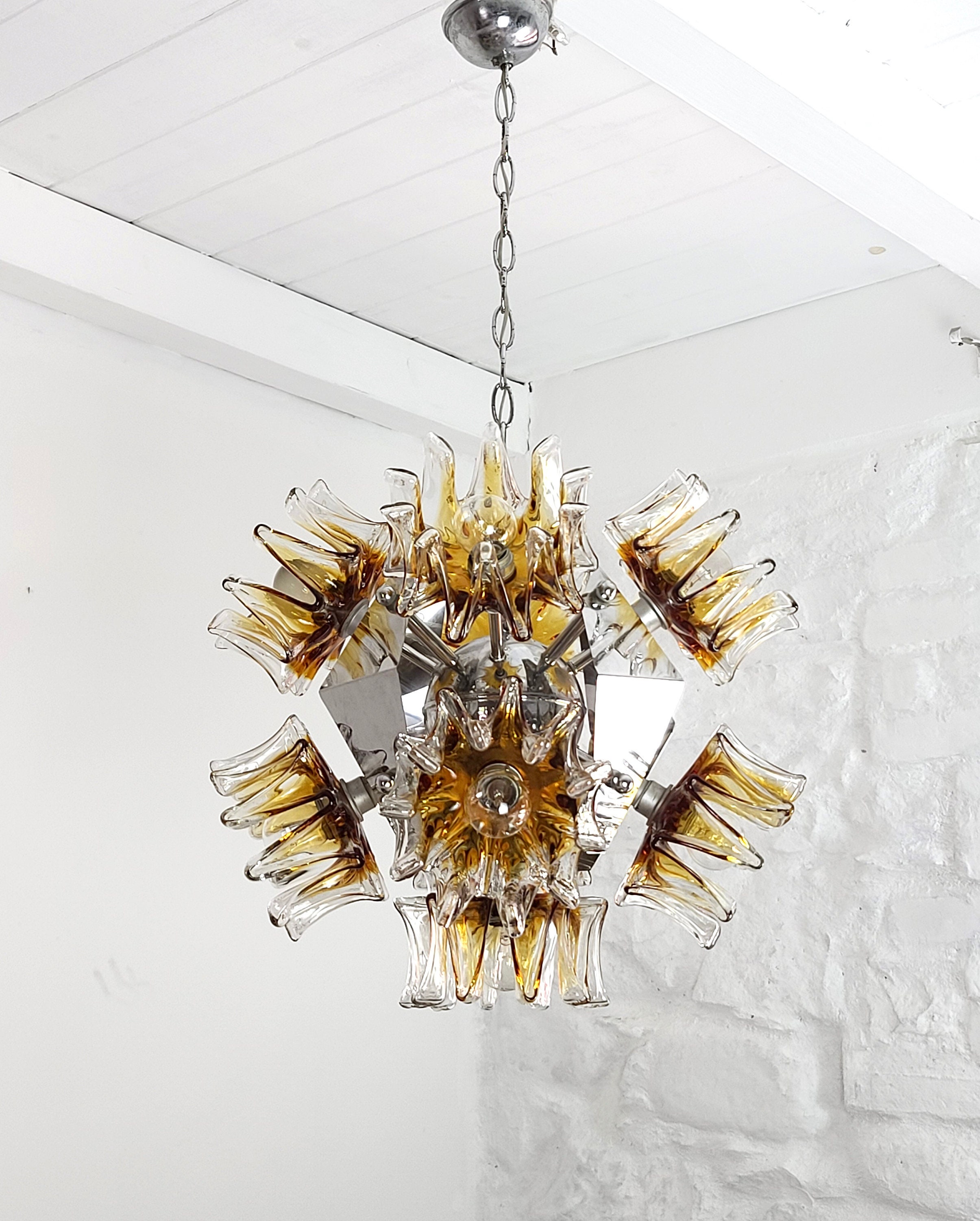 Murano Glass and Chrome Plating 1960's Mid-Century Chandelier by Carlo Nason for Mazzega