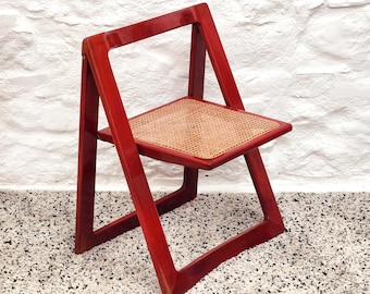 Trieste Folding Caned Seat Chair in Red Lacquer by Aldo