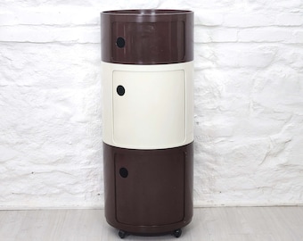 Componibili Three Cylindrical Modular Cabinets in Brown & White by Anna Castelli Ferrieri for Kartell | Italian Space Age | 1970s