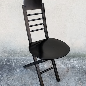 Wooden Folding Chair in Black | Postmodern Italian Design | 1980s