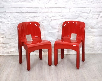 Universale Chairs Model 4867 in Red by Joe Colombo for Kartell | Italian Space Age | 1960s (Set of 2)