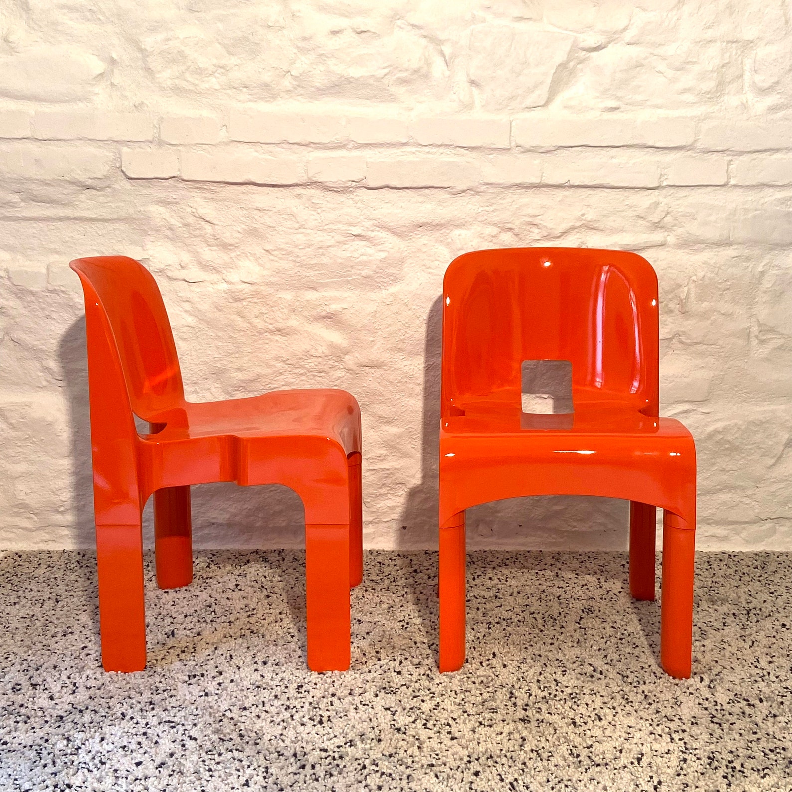 Universale Molded Plastic Chairs Model 4867 in Orange by Joe Colombo for Kartell Italian Space