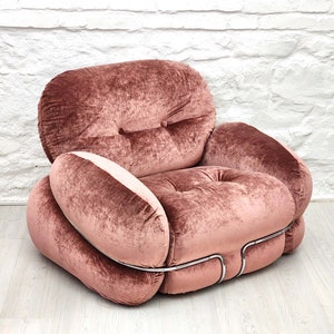 Okay Lounge Chair in Mauve Velvet by Adriano Piazzesi for 3D | Italian Space Age | 1970s