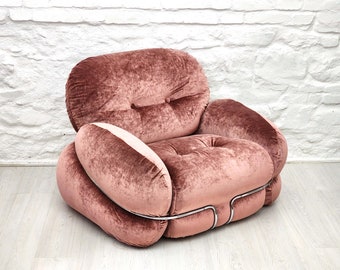 Okay Lounge Chair in Mauve Velvet by Adriano Piazzesi for 3D | Italian Space Age | 1970s
