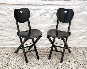 Wooden Folding Chairs in Black | Postmodern Italian Design | 1980s | Set of 2