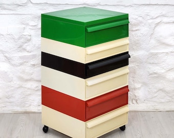 Plastic Stacking Drawers in Red, White, Black & Green by Simon Fussell for Kartell | Italian Space Age | 1970s