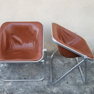 Chaise Pliante Plona en Cuir Marron par Giancarlo Piretti pour Castelli | Design italien de l'ère spatiale | années 1970 | Ensemble de 2 (plus disponible)