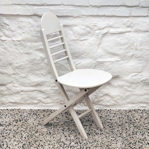 Wooden Folding Chair in White | Postmodern Italian Design | 1980s