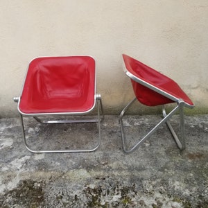 Plona Folding Lounge Chair in Red Leather by Giancarlo Piretti for Castelli  | Italian Space Age | 1970s | Set of 2