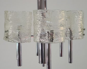 Murano Glass and Chrome Chandelier by Carlo Nason for Mazzega | Italian Midcentury Modern | 1960s