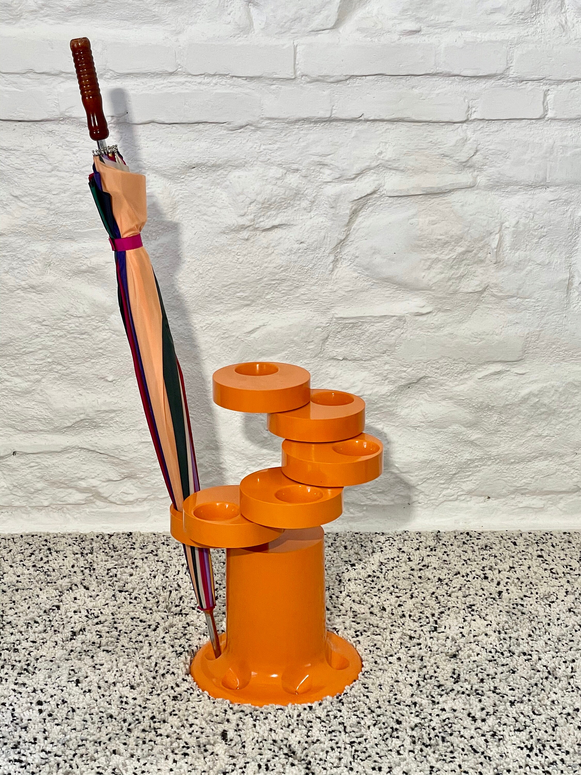 Rare Orange Pluvium Umbrella Stand Holder by Giancarlo