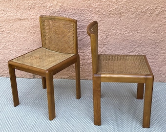 Wooden Caned Dining Side Chairs | Italian Midcentury Modern | 1960s (Set of 4)