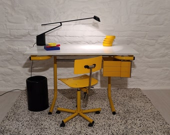 Drafting Table/Desk with Chair in Yellow by Joe Colombo for Bieffeplast |  Italian Space Age | 1970s