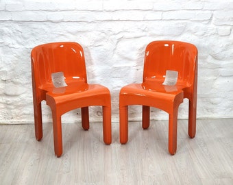 Universale Chairs Model 4867 in Orange by Joe Colombo for Kartell | Italian Space Age | 1960s (Set of 2)